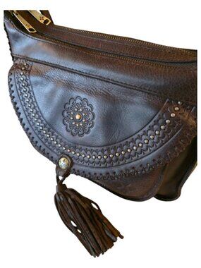 PATRICIA NASH BEAUMONT CROSSBODY BAG DISTRESSED WESTERN DARK BROWN